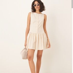 Sleeveless Cream Button-Front Dress
